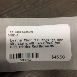 Leather Cinch, 2 D Rings *gc, mnr dirt, stains, stiff, scratches, mnr rust, crinkles