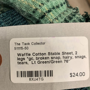 Waffle Cotton Stable Sheet, 2 legs *gc, broken snap, hairy, snags, tears