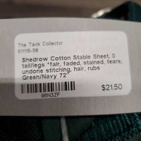Cotton Stable Sheet, 0 tail/legs *fair, faded, stained, tears, undone stitching, hair, rubs
