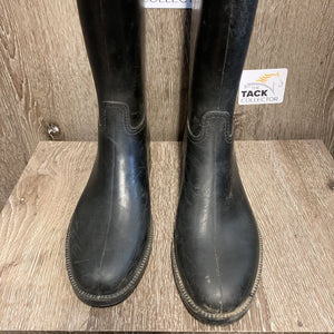 JUNIORS Pr Tall Rubber Riding Boots *gc, pilly/hairy inside, scratches, scrapes