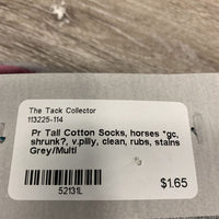 Pr Tall Cotton Socks, horses *gc, shrunk?, v.pilly, clean, rubs, stains