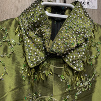 LS Western Showmanship Satin Show Jacket, Beads, Zip *vgc, bent/creased collar, rough inner seams, threads