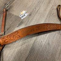 Leather Tooled Trophy Breast Collar, Running Martingale Attached *gc, dirty, stained, mnr rust, dents