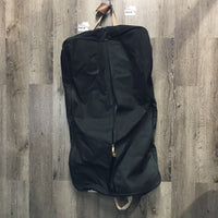 Hvy Garment Bag, foldable, zipper pockets "Thunderbird" *vgc, undone center seam/sm holes, mnr frays, older, stuck/broken zipper