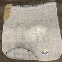 Quilt Tri-Shimmable Dressage Saddle Pad, sheepskin underside *fair, shrunk, pilly, weak velcro, stiff, tears/holes, cut tabs, stained
