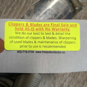 Clippers, blades *fair, older, TURNS ON, No Blade Movement, v.dirty, scratches, v.dirty blades, cracked/stained cord