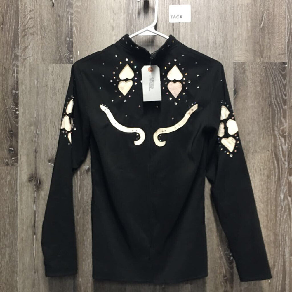LS Western Showmanship Shirt, Bling, Zipper *gc, glue residue, stains, curled/shrunk leather pieces, hair