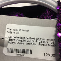 LS Western Velvet Showmanship Shirt, Sequin Cuffs & Collars *gc, hairy, loose threads