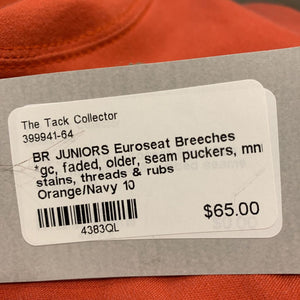 JUNIORS Euroseat Breeches *gc, faded, older, seam puckers, mnr stains, threads & rubs