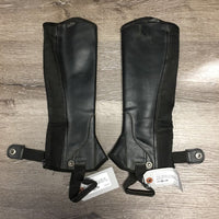 JUNIORS Pr Leather Half Chaps, Back Zips *gc, pilly, dirt, puckered & stretched elastic, older