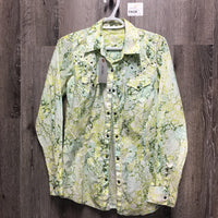 LS Western Shirt, snaps *gc, crinkled edges, mnr curled collar & cuff stains