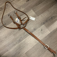 Thick Harness Leather Western Short Running Martingale, adj, snap *vgc, dirt, mnr rust, oxidization