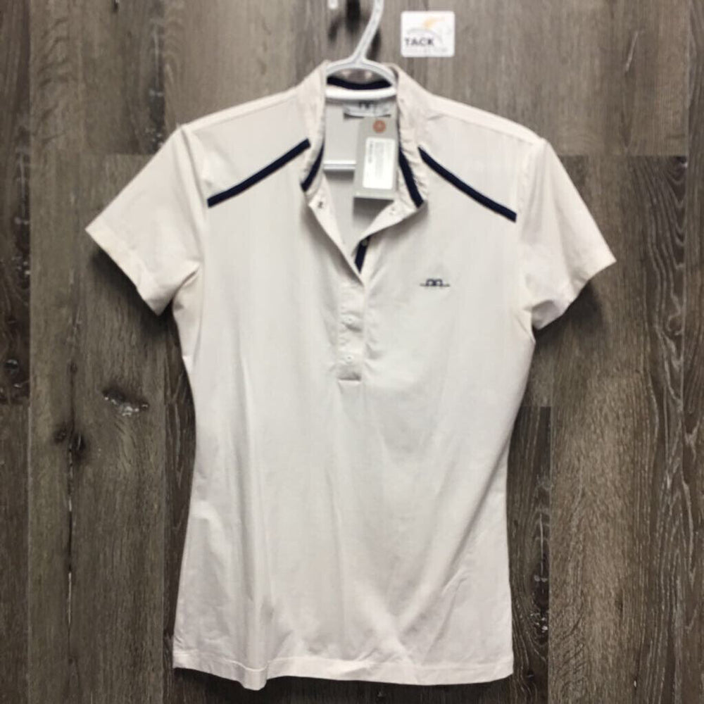 SS Show Polo Shirt, 1/2 Snap Up *gc, mnr dingy, crinkled/puckered collar