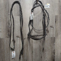 Rsd Bridle & Narrow Braided Reins *vgc, v.stiff, twisted, dirty, edge scrapes, v.loose keepers & hooks