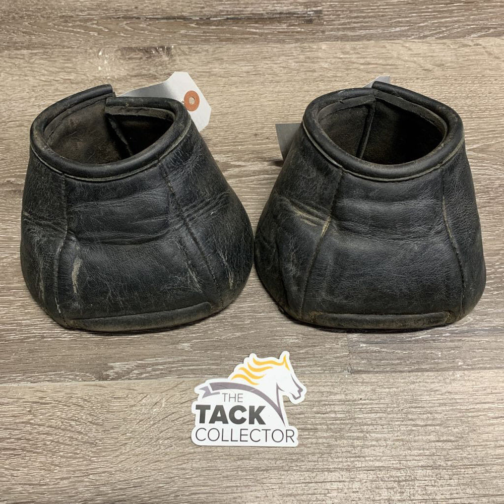Pr Leather No Turn Bell Boots, velcro *gc, rubbed/ripped lining, dirty, folds, creases