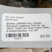JUNIORS Hvy Cotton Euroseat Jodphurs, Pull On *gc, clean, faded, sm seam holes, older, 0 button/elastics