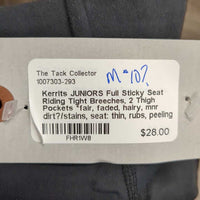 JUNIORS Full Sticky Seat Riding Tight Breeches, 2 Thigh Pockets *fair, faded, hairy, mnr dirt?/stains, seat: thin, rubs, peeling