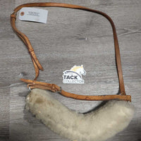 Sheepskin Shadow Roll, Narrow Leather Noseband *gc, older, mnr dirt, stains, clumps, creases, dry
