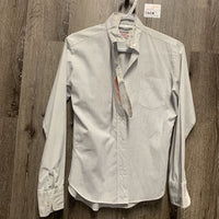 LS Show Shirt, 1 Velcro collar *gc, clean, stains, threads, older, seam puckers, loose button threads
