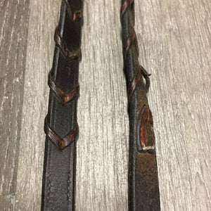 Thick Rsd Leather Braided Reins *fair, older, dry, rubs, v.stiff, dry, v.dirty, stains, rubs, loose/stretched lace