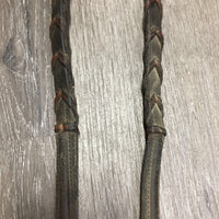 Thick Rsd Leather Braided Reins *fair, older, dry, rubs, v.stiff, dry, v.dirty, stains, rubs, loose/stretched lace
