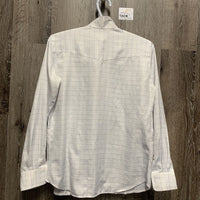 LS Show Shirt, 1 Button Collar *gc, older, snags, seam puckers, frayed collar edge