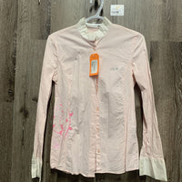 LS Show Shirt, attached snap collar *vgc, older, v.crinkled, seam puckers, mnr stains
