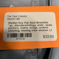 Hvy Full Seat Breeches *gc, discolored/dingy, older, seam puckers, stains, snags, undone stitching, missing knee stickies