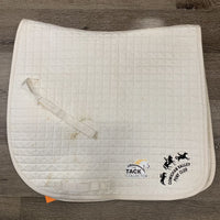 Quilt Dressage Saddle Pad, "Pony Club" embroidery, tabs *gc, stained/dingy, hair, puckers
