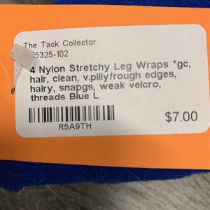 4 Nylon Stretchy Leg Wraps *gc, hair, clean, v.pilly/rough edges, hairy, snapgs, weak velcro, threads