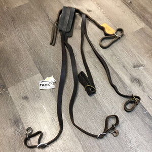 Thick Leather Piece, 2 Buckles, 2 Conways, 2 snaps Harness? Pack Strap? Crupper attachment? *fair, dirty, stiff, twisted, rough edges, dry, stiff, film