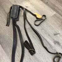 Thick Leather Piece, 2 Buckles, 2 Conways, 2 snaps Harness? Pack Strap? Crupper attachment? *fair, dirty, stiff, twisted, rough edges, dry, stiff, film
