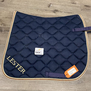 Quilt Dressage Saddle Pad, embroidered, 2x piping *gc, lint, faded, hair, rubs