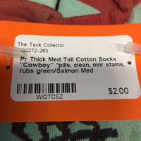 Pr Thick Med Tall Cotton Socks "Cowboy" *pills, clean, mnr stains, rubs