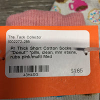 Pr Thick Short Cotton Socks "Donut" *pills, clean, mnr stains, rubs
