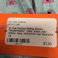 Pr Tall Cotton Riding Socks "Watermelon" *pills, clean, mnr stains, rubs, stretched top
