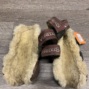 Pr Open Front Boots, velcro, Sheepskin *dirty, clumpy, older, hairy, gc, curled bottom edges