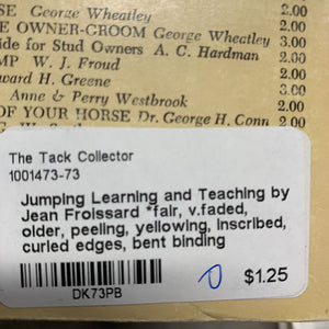 Jumping Learning and Teaching by Jean Froissard *fair, v.faded, older, peeling, yellowing, inscribed, curled edges, bent binding