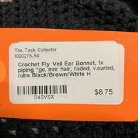 Crochet Fly Veil Ear Bonnet, 1x piping *gc, mnr hair, faded, v.curled, rubs
