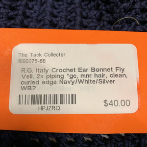 Crochet Ear Bonnet Fly Veil, 2x piping *gc, mnr hair, clean, curled edge