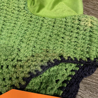 Crochet Fly Veil Ear Bonnet, 2x piping *vgc, clean, faded, mnr curled edges