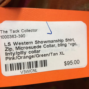 LS Western Showmanship Shirt, Zip, Microsuede Collar, bling *vgc, linty/pilly collar