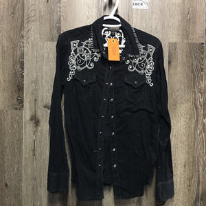 LS Western Shirt, Snaps *gc, wrinkled, seam puckers, hairy, mnr faded