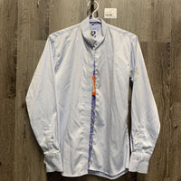 LS Show Shirt, attached snap collar *gc, older, seam puckers, curled collar end

