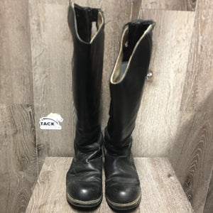 Pr Tall Leather Winter Dress Boots, zips *gc, dirt, scuffs, bent/wavy zippers, folded/creased - falling, scratches, older?