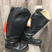 Pr Tall Leather Winter Dress Boots, zips *gc, dirt, scuffs, bent/wavy zippers, folded/creased - falling, scratches, older?