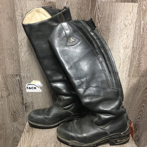 Pr Tall Leather Winter Dress Boots, zips *gc, dirty, faded, scuffs, zips: stiff, bent/wavy, scratches, scrapes, faded, older?