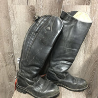 Pr Tall Leather Winter Dress Boots, zips *gc, dirty, faded, scuffs, zips: stiff, bent/wavy, scratches, scrapes, faded, older?
