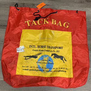 Hvy Nylon Blanket Bag, drawstring top, front pockets "International Horse Transport" *gc, stains, hay, dirt, medicine? smell