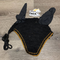 Crochet Fly Veil Ear Bonnet, string *gc, clean, shrunk?, v.curled
